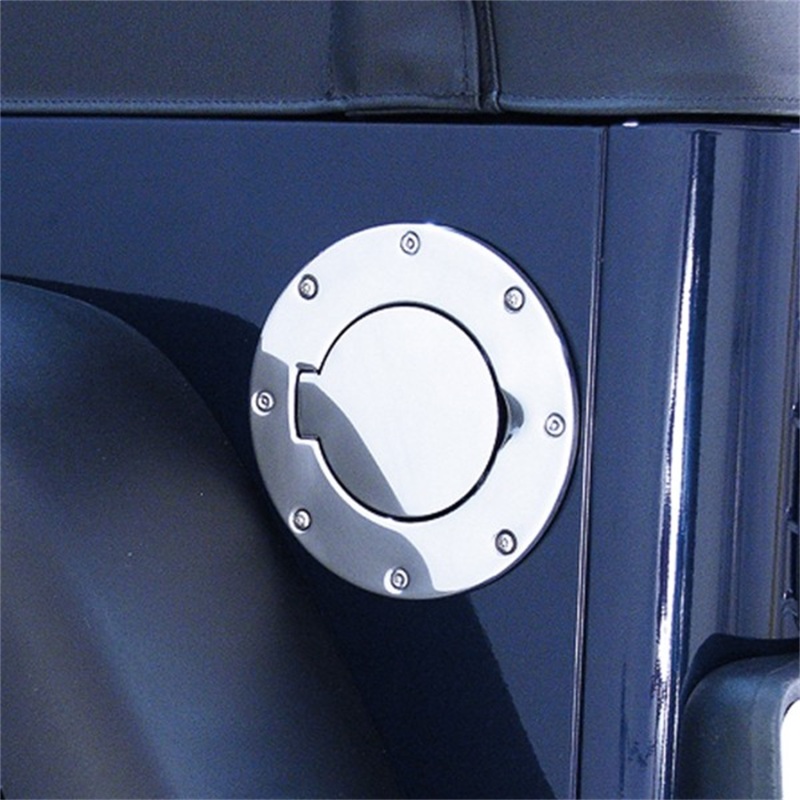 Jeep Wrangler TJ Fuel Tank Cap Door - Rugged Ridge - Non-Locking - Stainless Steel - `97-`06